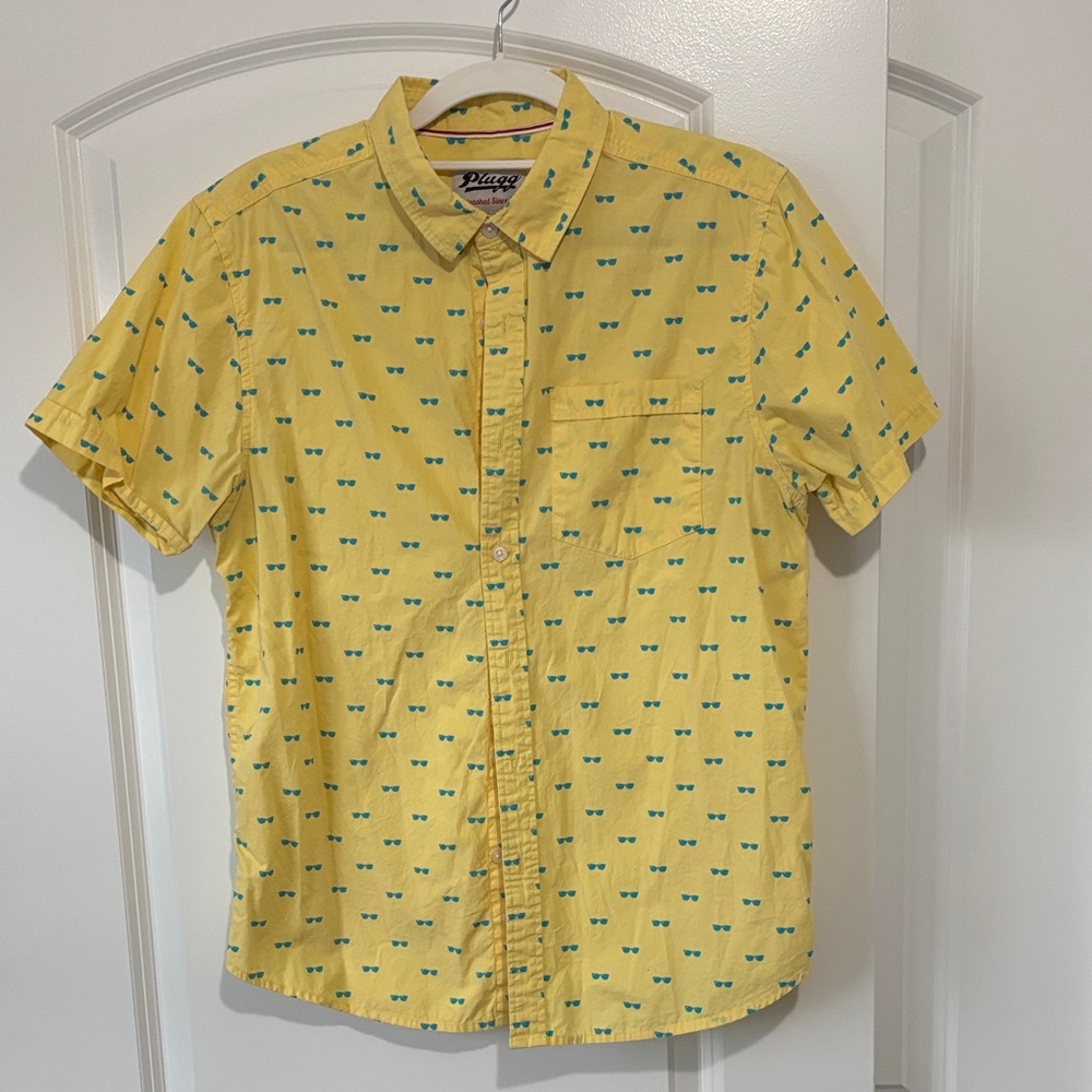 Plugg Yellow Shirt with Blue Sunglasses Pattern